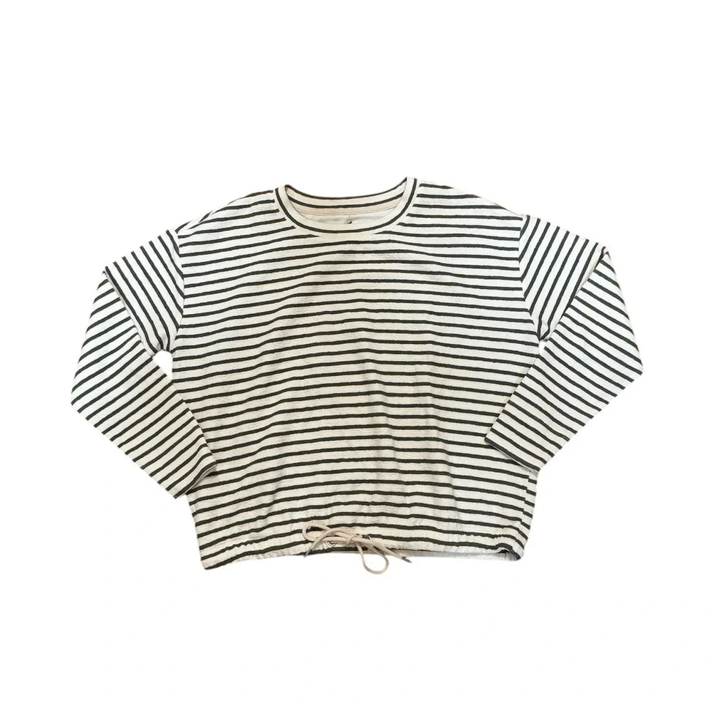 Lou & Grey Striped Drawstring Hem Crew Sweater NWT Size S